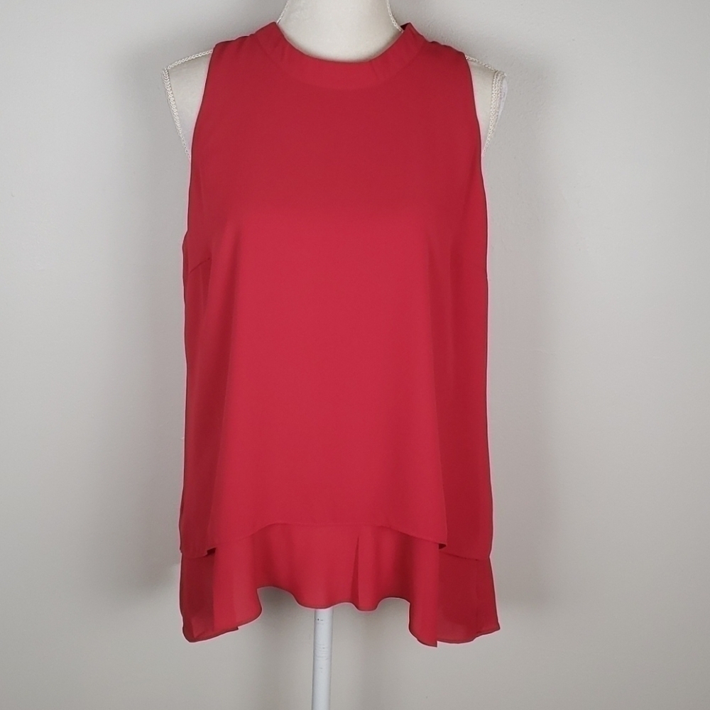 SIONI Layered Inset Shoulder Top High Neck EUC